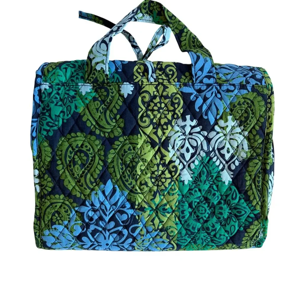 Vera Bradley Makeup Toiletry Travel Organizer Large Hanger Blue Green Print‎